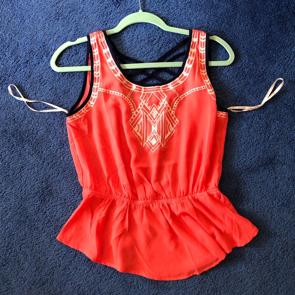 Cute Embroidered Coral E M Sleeveless Top
